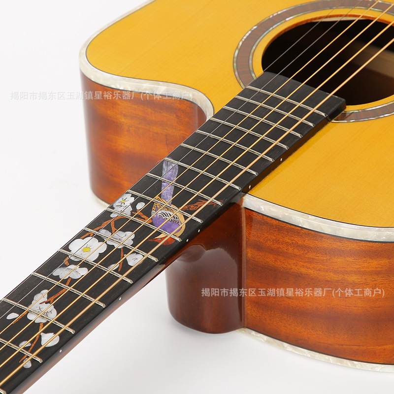 41寸云杉桃花心全雕花原喜鹊民谣木吉他加箱批发声厂家单振电