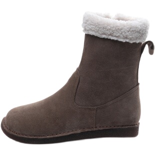 复古雪地靴女冬季新款磨砂真皮平底短靴加绒马丁靴保暖加厚棉鞋靴