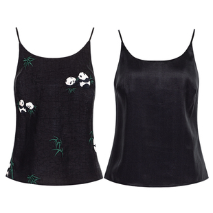 夜阑月丨一城风絮丨夏季真丝香云纱绣花纯色薄纱吊带可调节短上衣