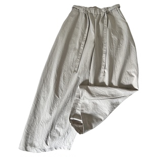 日系斜纹中线休闲阔腿裤女春季新款宽松腰带直筒裤遮胯气球香蕉裤