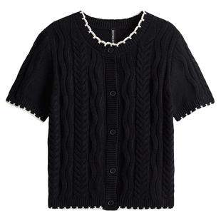 HM女装毛针织衫春季针织衫绞花针织miu系开衫1297861