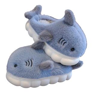 儿童棉拖鞋冬季卡通男女童可爱厚底鲨鱼室内居家保暖加厚毛绒拖鞋