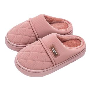 防水棉拖鞋女款冬季2025新款室内家居保暖防滑皮面拖鞋女冬天外穿