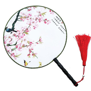 扇子女学生古风圆扇荷花舞蹈团扇双面青花瓷旗袍走秀扇夏随身个性