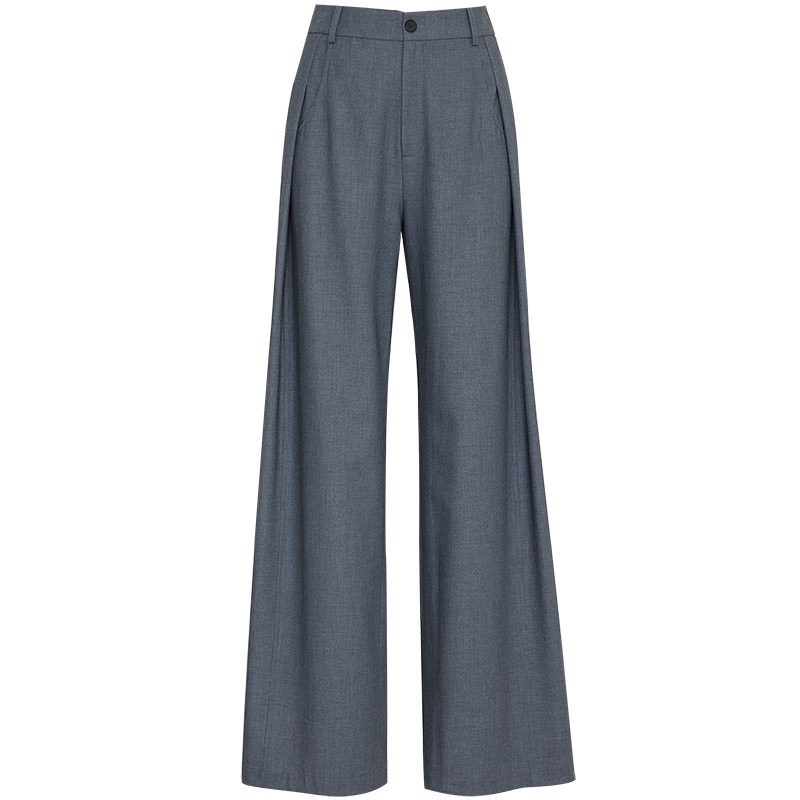 夏莫卡通勤高腰高级灰色直筒裤