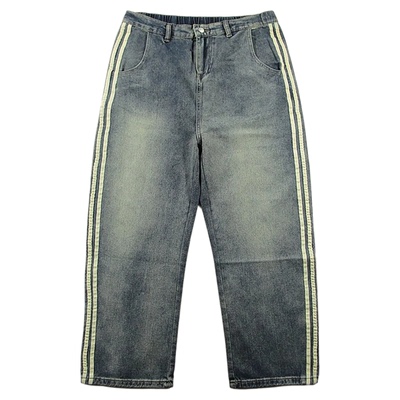 牛仔裤男美式慵懒风阔腿裤松紧腰复古宽松直筒Z009/5583*01