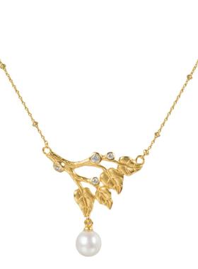 秋雨落叶珍珠项链925银镀18K金