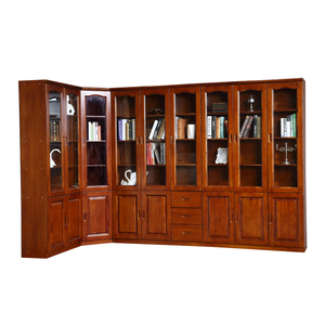 简约中式全实木书柜家用客厅落地带玻璃门转角香樟木储物书柜定制