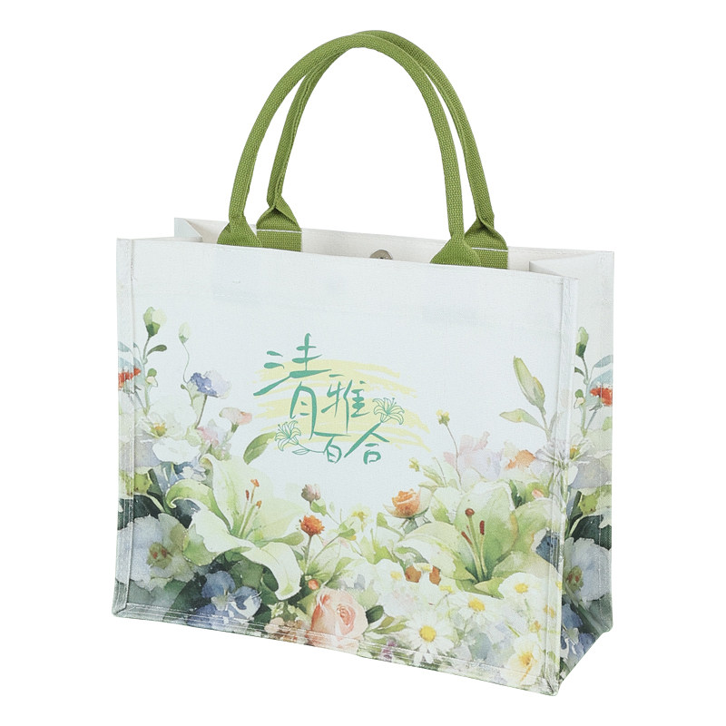 清雅百合印花大容量手提帆布袋