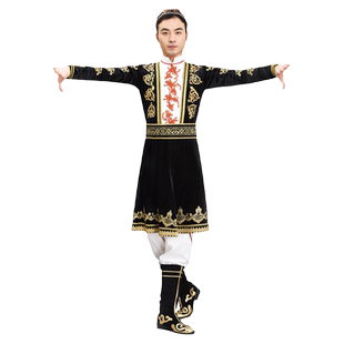 新疆舞演出服装男成人少数民族风舞蹈服舞台装黑色维族舞服装定制