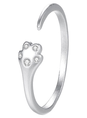 S925纯银简约气质猫爪开口戒指女