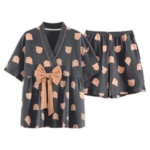 浪莎带胸垫睡衣女夏季纯棉薄款可爱卡通短袖短裤可外穿家居服套装