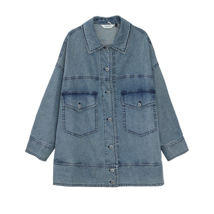 【商场同款】MOVEUP幻走2025春季新款纯棉多口袋中长款牛仔外套女