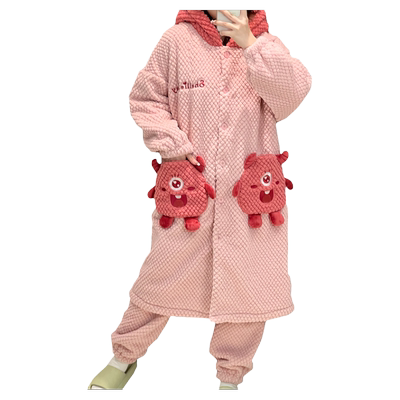 新款珊瑚绒睡衣套装女士