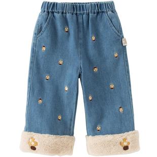 戴维贝拉儿童阔腿裤2025女童新款A类牛仔长裤宝宝冬季裤子莱赛尔