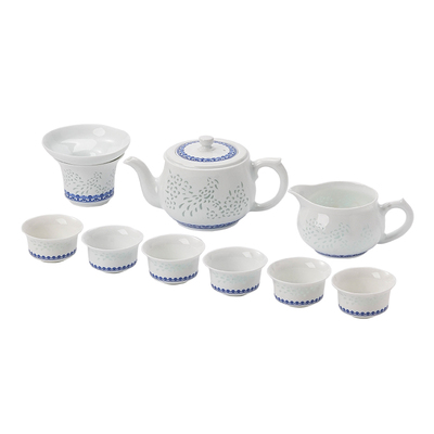 景德镇陶瓷玲珑青花茶具套装