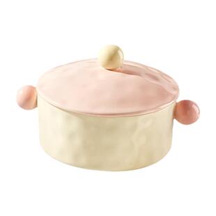 奶油风双耳汤碗家用盛汤特大号2025新款高颜值陶瓷大碗大汤盆带盖