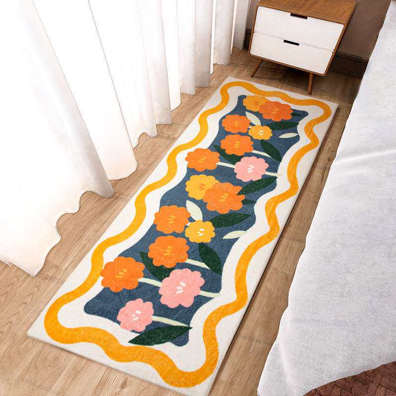 1油画风花卉仿羊绒地毯卧室沙发加厚脚垫床边垫子房间毯客厅茶几