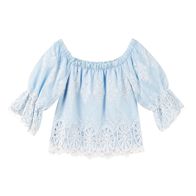 MISSCOCOON可可尼一字肩蕾丝短袖