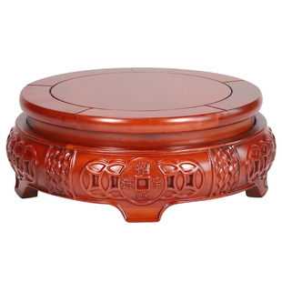 实木底座红木质圆形托架加高垫高工艺品奇石摆件佛像石头香炉花瓶