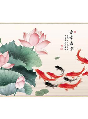 新中式荷花餐厅装饰画