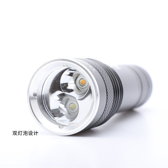 两颗灯泡T6黄光紫光强光补潜水水下26650光头灯远射L2防水手电筒