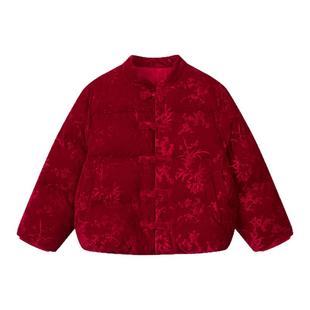 观山见笛莎联名女童红色立领短款羽绒服冬新款儿童加厚保暖面包服