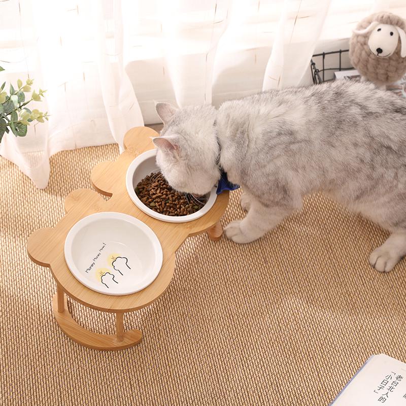 猫碗陶瓷保护颈椎单碗双碗猫食盆架子防打翻狗碗饮水食盆猫咪用品