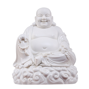 戴玉堂德化白瓷坐云弥勒像陶瓷大肚笑佛弥勒佛供奉家用招财摆件