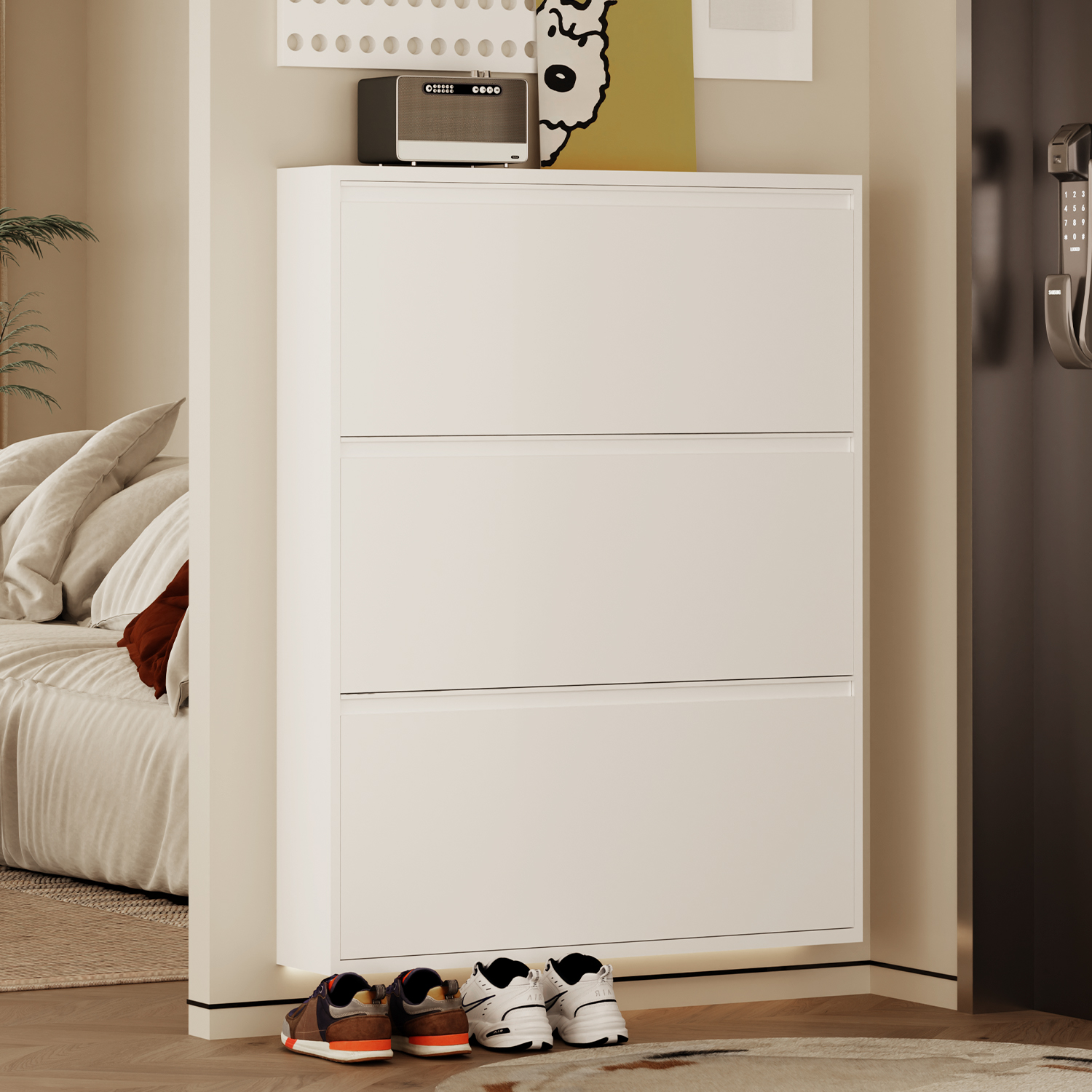 12-15cm超薄鞋柜家用门口大容量收纳翻斗柜钢制窄鞋柜入户小鞋架