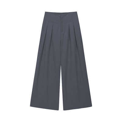 灰色鱼骨阔腿裤垂感拖地休闲裤子