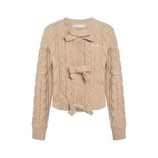 Kroche 冬日来信 立体蝴蝶结 手工链条绣绞花短款毛衣开衫