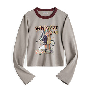 马登复古插画滚边Ringer T恤卡其绿美式机车印花长袖上衣春季女