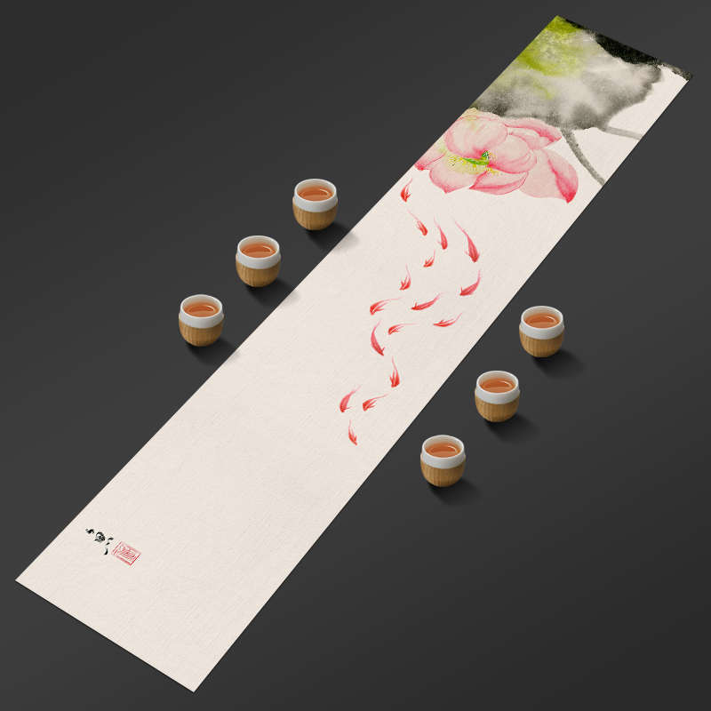 新中式禅意桌旗茶几长条布艺茶席棉麻红木大板茶桌桌布防水茶台布