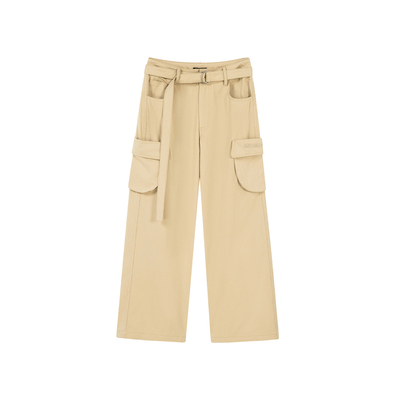 i.tGROUNDZERO美式潮牌拼接设计感潮流多口袋阔腿舒适宽松长裤女