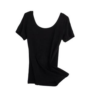 短袖t恤女2025年夏装新款纯棉米灰双u领修身显瘦打底内搭露背上衣