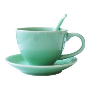 小利青瓷咖啡杯陶瓷高颜值咖啡具套装经典欧式带小勺创意三件纯色