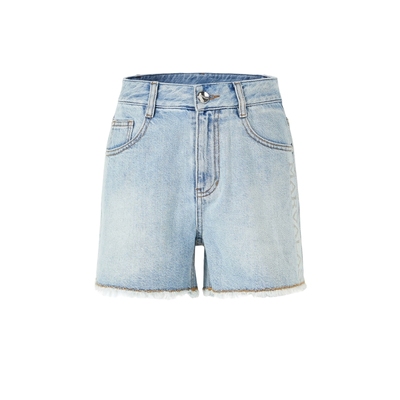 曼德诗高腰显瘦牛仔短裤个性印花