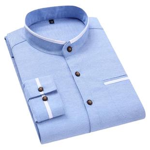 白色小立领衬衫男长袖秋季韩版修身中山装直领衬衣商务休闲时尚土