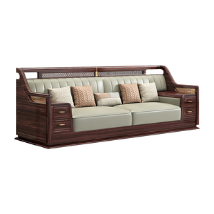 政府补贴乌金木实木沙发新中式别墅高端家具家用客厅真皮沙发组合