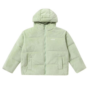 Unizzle丨90白鸭绒连帽羽绒服灯芯绒外套女宽松短款加厚冬季潮牌