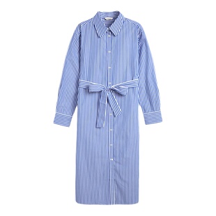 GANT/甘特26春夏新款女士纯棉条纹衬衫裙阔型宽松系带休闲连衣裙