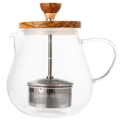 HARIO日本带滤网日式耐热玻璃创意泡茶壶木质盖茶具茶水分离TEO