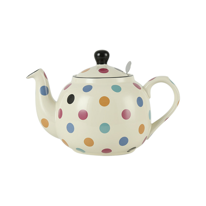 London Pottery 田园米色彩点英式茶壶大容量带滤网下午茶泡茶壶