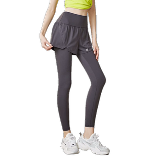 假两件运动长裤女高腰防尴尬跑步瑜伽健身羽毛球网球服速干健身裤