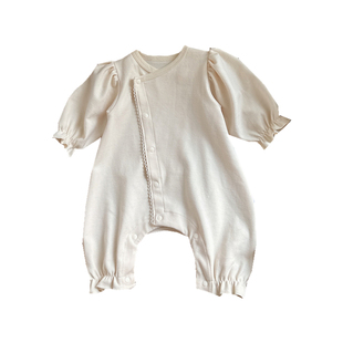 0一3月婴儿连体衣春秋款纯棉a类满月女宝宝爬服百天衣服套装3-6月