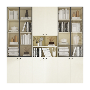 政补书柜带玻璃门一体满墙到顶实木靠墙客厅书房储物手办展示柜子