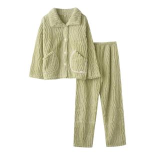 方领北极绒睡衣男女秋冬季法兰绒加厚保暖情侣长袖长裤家居服套装