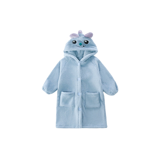 男童珊瑚绒睡衣冬季保暖睡袍儿童连帽保暖家居袍男孩宝宝加厚浴袍