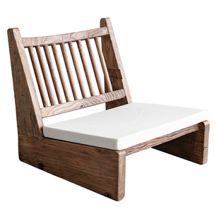 润家家居侘寂风老榆木靠背休闲椅全实木新中式榻榻米椅单人沙发椅